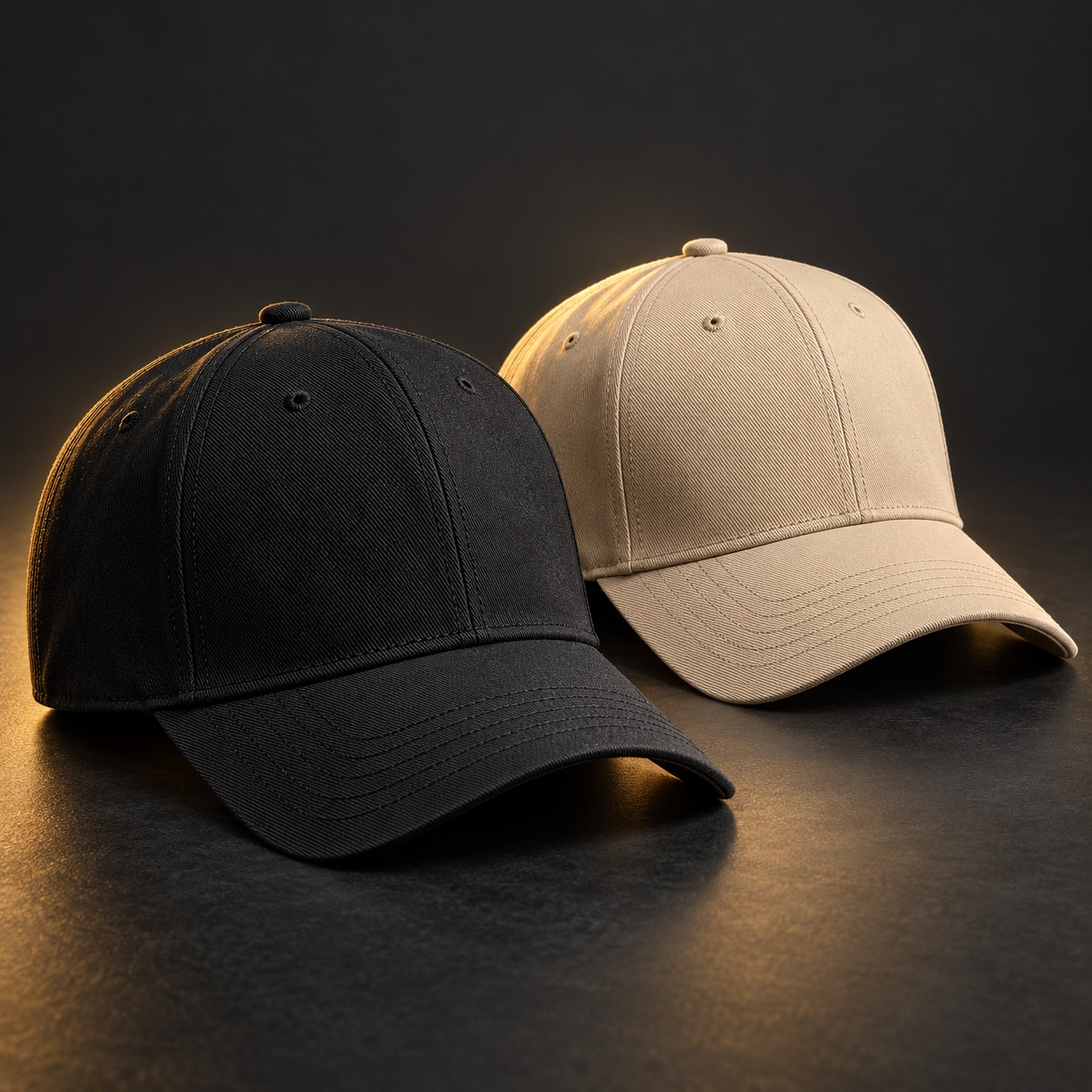 Black and beige baseball caps